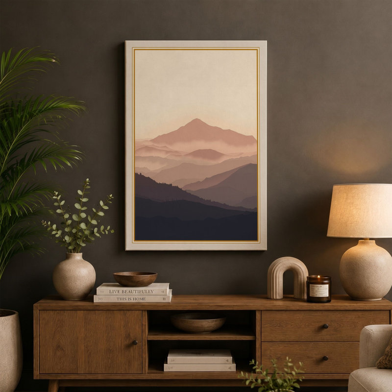 Mountains at Dawn Scandinavian - Wrapped Canvas, 18x12 - 45.7 x 30.5 cm, Sage Border