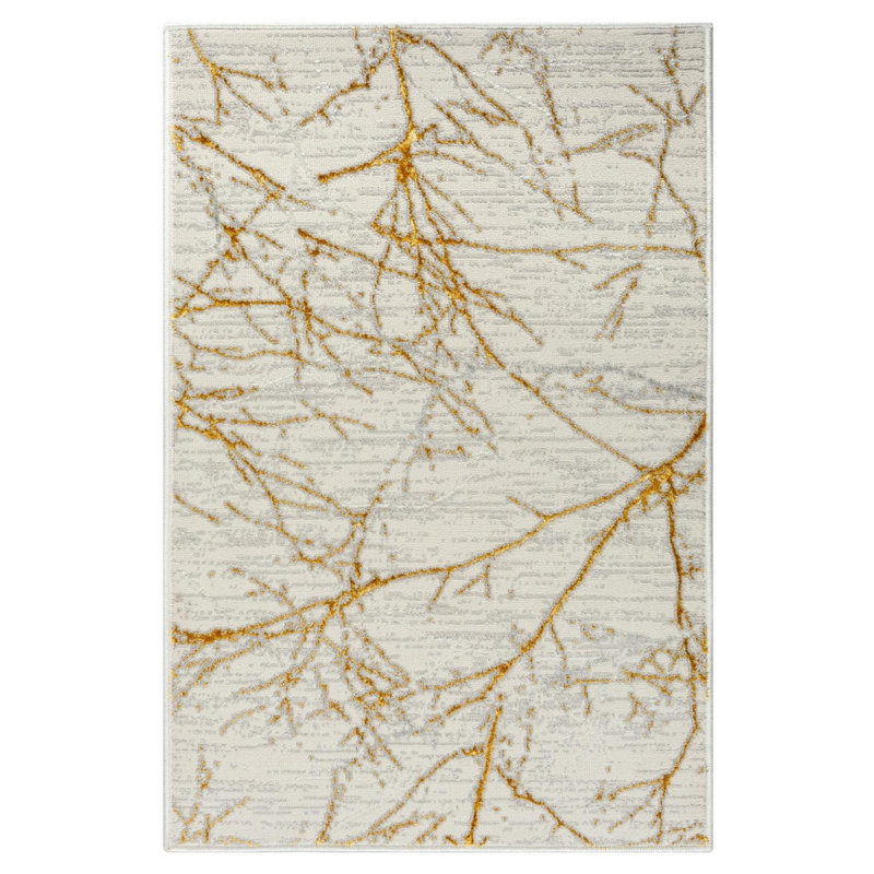 Tapis moderne moderne à motif abstrait, Rectangle 2 pi x 3 pi, Doré