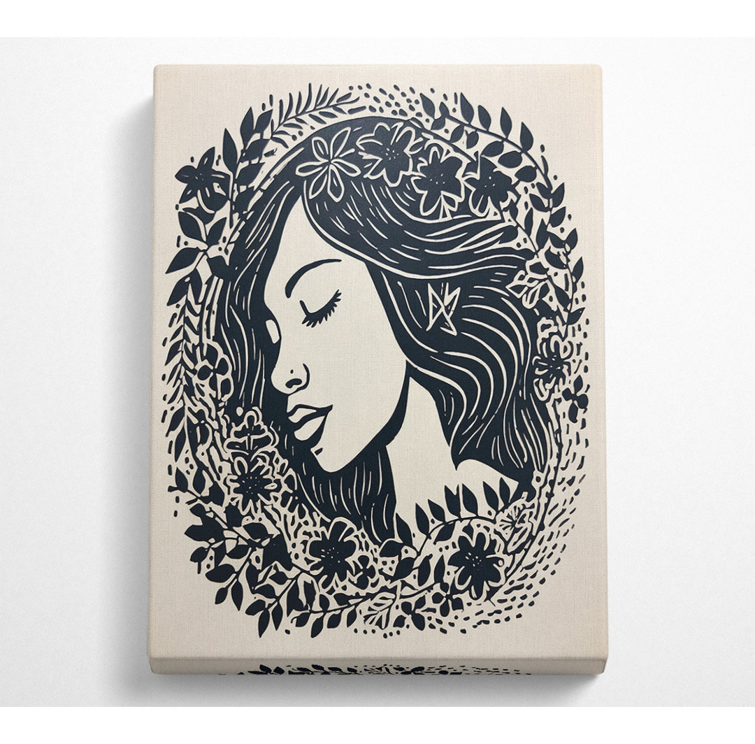 Lino Print Woman - Kunstdrucke auf Leinwand - Wrapped Canvas