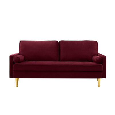 65 - Inch Velvet With Red Color, Cushions, Gold Metal Feet, Comfortable Seating, Backing Fabric, No Swaying Legs And Thick Temperature Design, Wobbling, Precision Steel Serpentine Springs