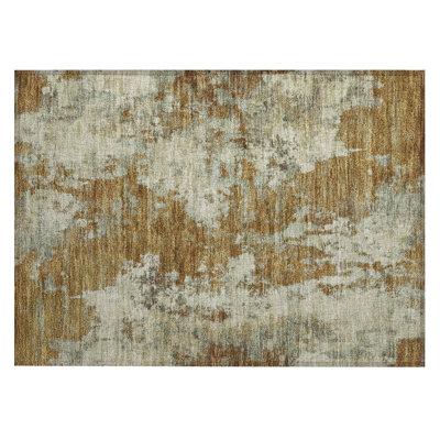 Machine Washable Indoor/Outdoor Xhevrie Terracotta Rug