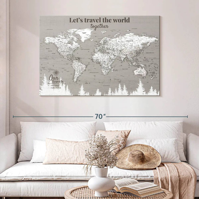 Carte du monde personnalisée avec épinglette Let's Travel IV, H 32 po x l 48 po, Oui
