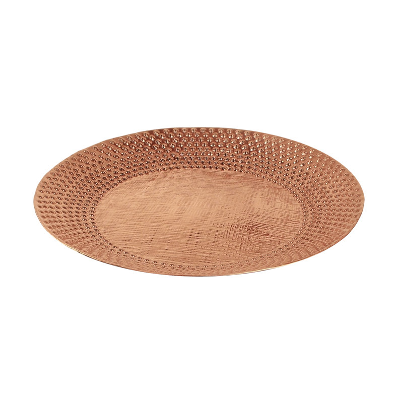 24" Hammered Copper Birdbath with Black Wrought Iron Stand