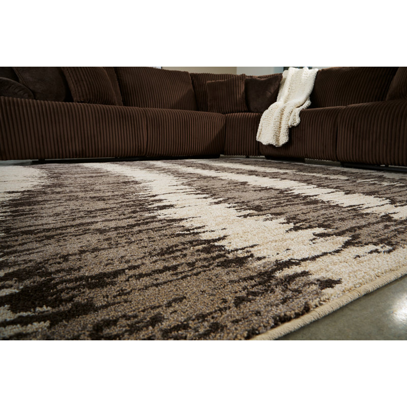 Keradon Cream and Brown Abstract 8' x 10' Reversible Rug
