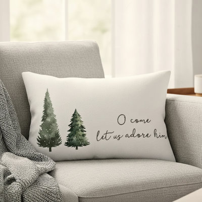 Christmas Pillow – O Come Let Us Adore Him Christmas Pillow Pine Tree
