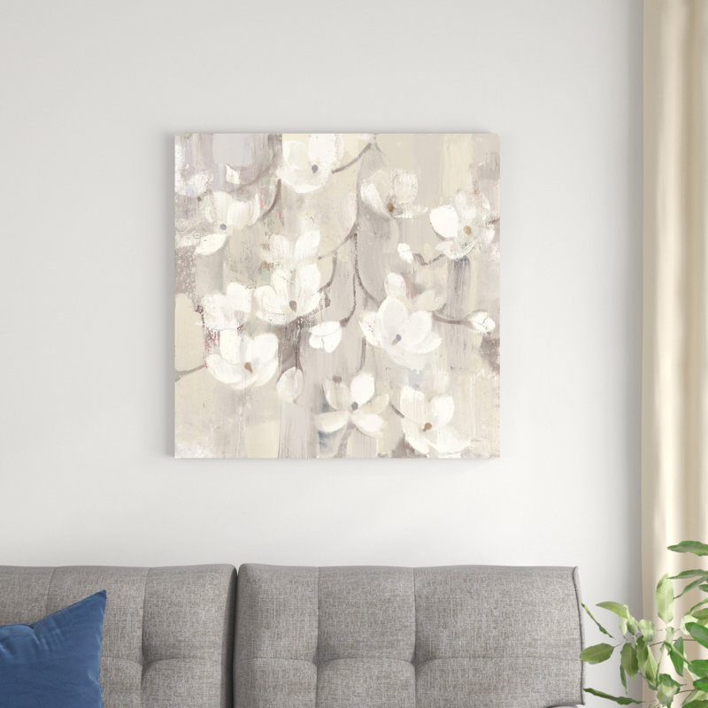 " Magnolias in Spring II Neutral " Mixed Media Painting, 30" H x 30" W x 1.25" D