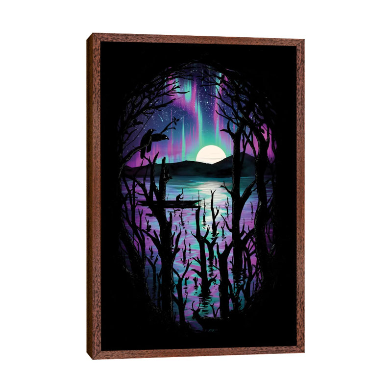 Night With Aurora by Nicebleed - Print on Canvas, Classic Brown Wood Framed, 101.6cm H x 66.04cm W x 3.81cm D