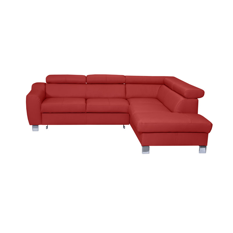 Aribel Faux Leather Corner Sofa with Sleeping Function and Storage Box with Adjustable Headrests , Red, Right Hand Facing