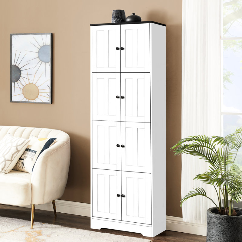 Grande armoire de rangement blanche avec 8 portes et 4 tablettes pour le bureau à domicile - pratique pour 8 portes et 4 tablettes