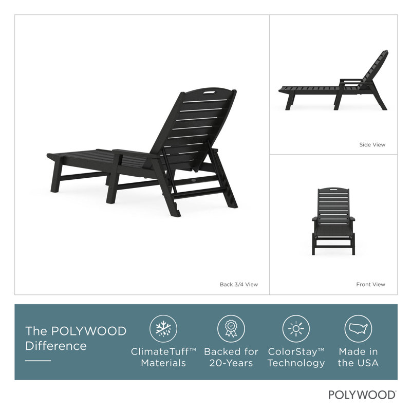 POLYWOOD Nautical Chaise with Arms, Black