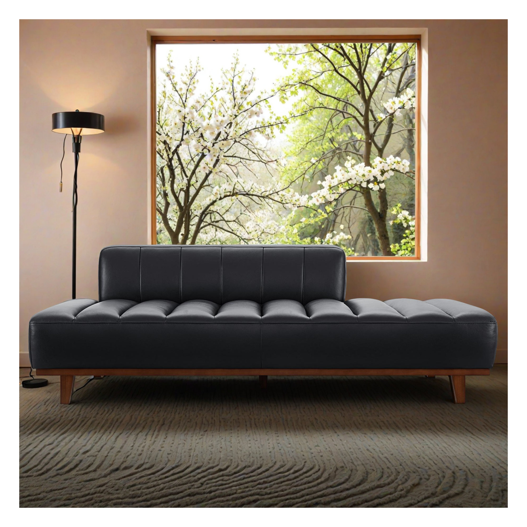 Novi Genuine Leather Upholstered Daybed, Impression Black Genuine Leather