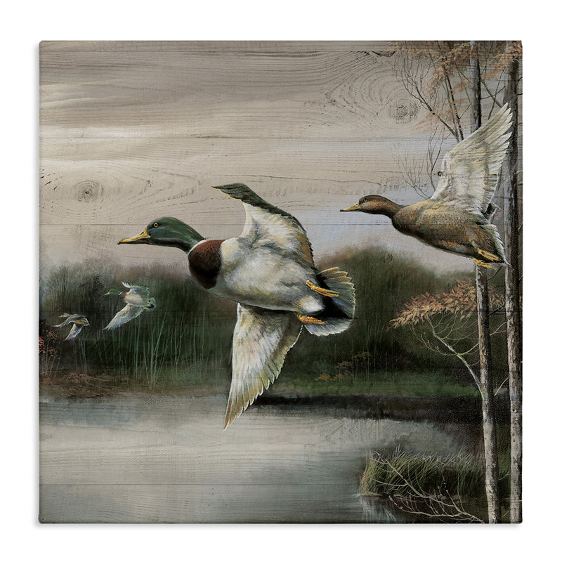 Flying Ducks dans une toile de nature rustique, design par Ruane Manning, H 30 po x l 30 po