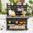 Mobile Outdoor Potting Bench with Stainless Steel Top, Storage Drawers and Slatted Shelves-1182381040