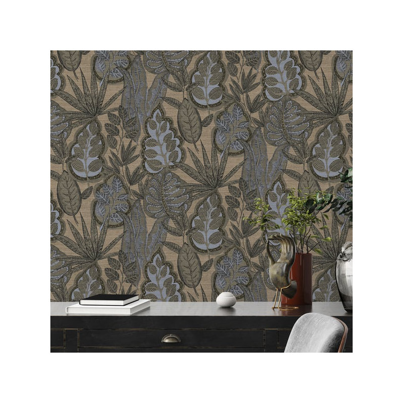 Galerie Flourish Blue Tree Leaf Wallpaper FL61114, Bronze