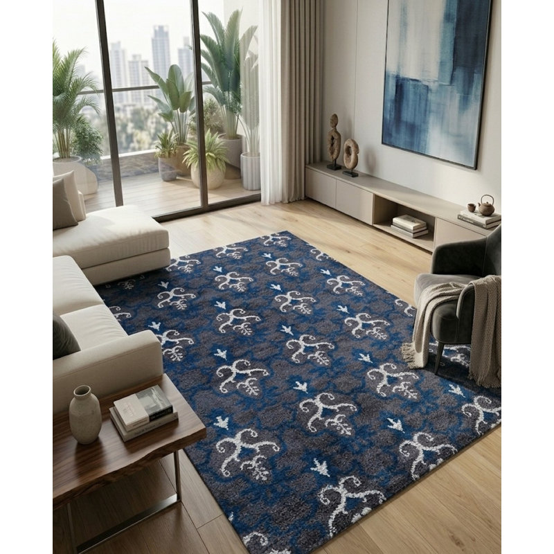 Gris contemporain de qualité supérieure | Tapis blanc en soie noué à la main, Rectangle de 5 pi x 8 pi
