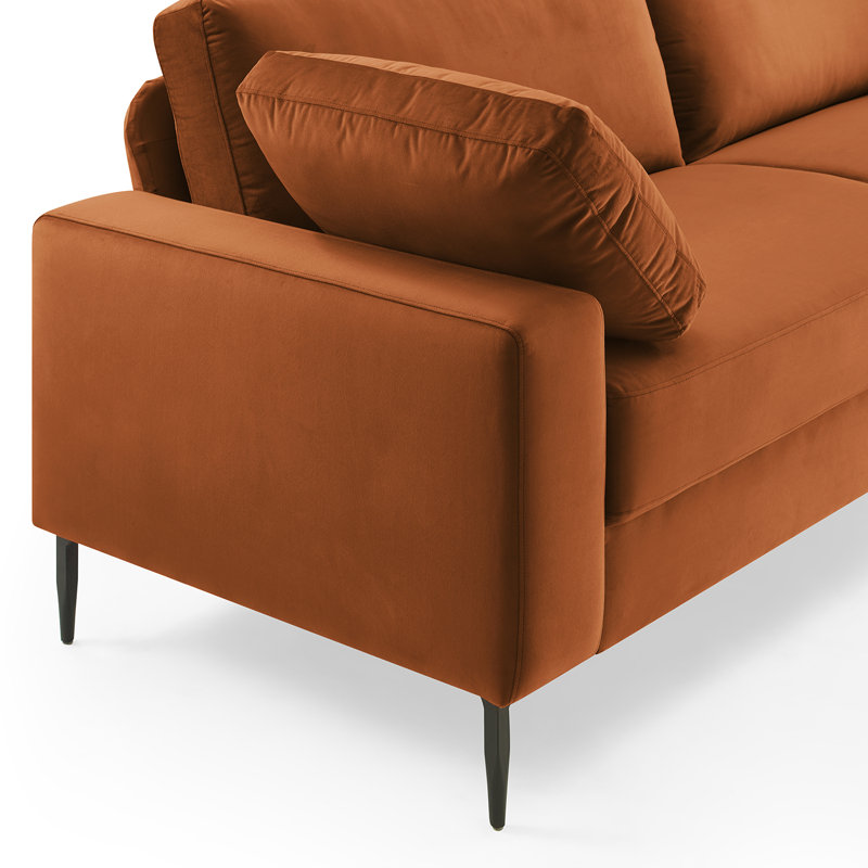 Etta 214.1Cm Velvet Square Arms Sofa, Curry Velvet