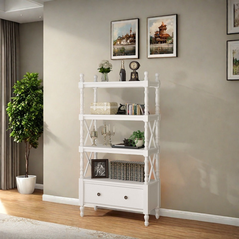 Simple design bookcase, (4 Shelves) 66.5''H x 27.5''W x 14.1''D, White