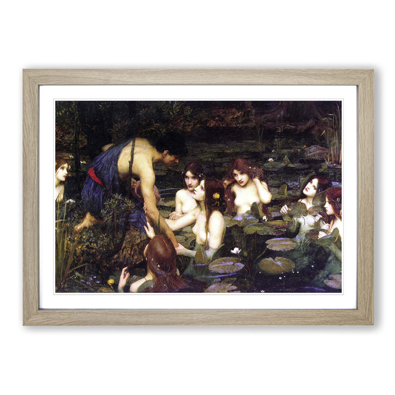 Hylas and the Nymphs by John William Waterhouse - Framed Print, Oak