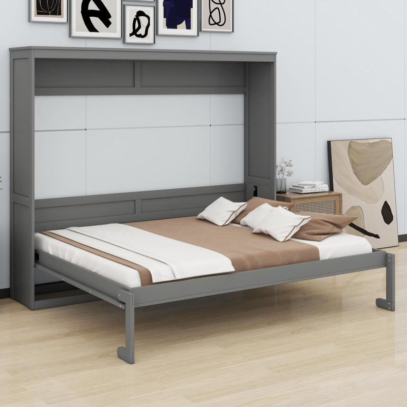 Lit mural multifonctionnel, lit pliable, Gris, Grand lit