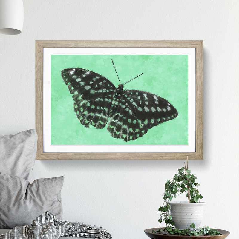 Mint Green Butterfly - Picture Frame Graphic Art Print, 33cm H x 45cm W x 2cm D, Oak Framed