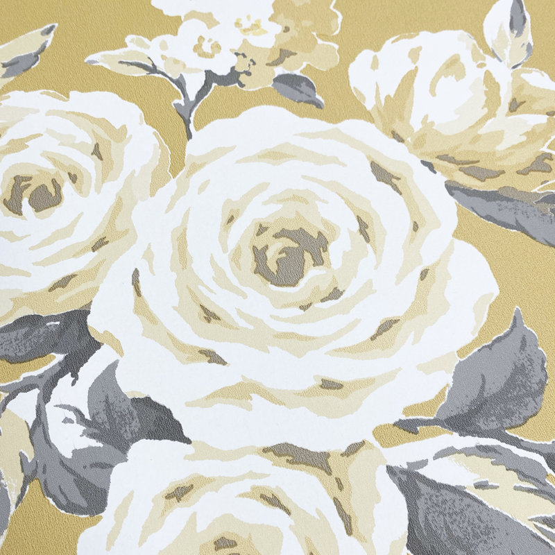 Elta Canterbury Floral 10.05m x 53cm Matte Wallpaper Roll, Ochre/Grey/White
