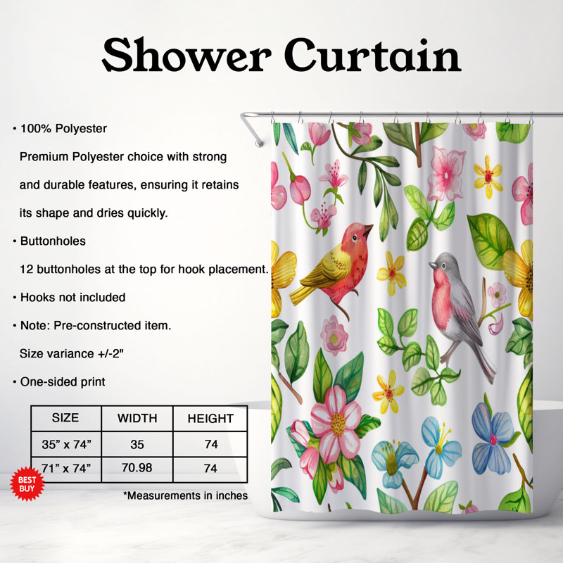 Spring Flow - Rideau de douche Premium, H 74 po x l 71 po