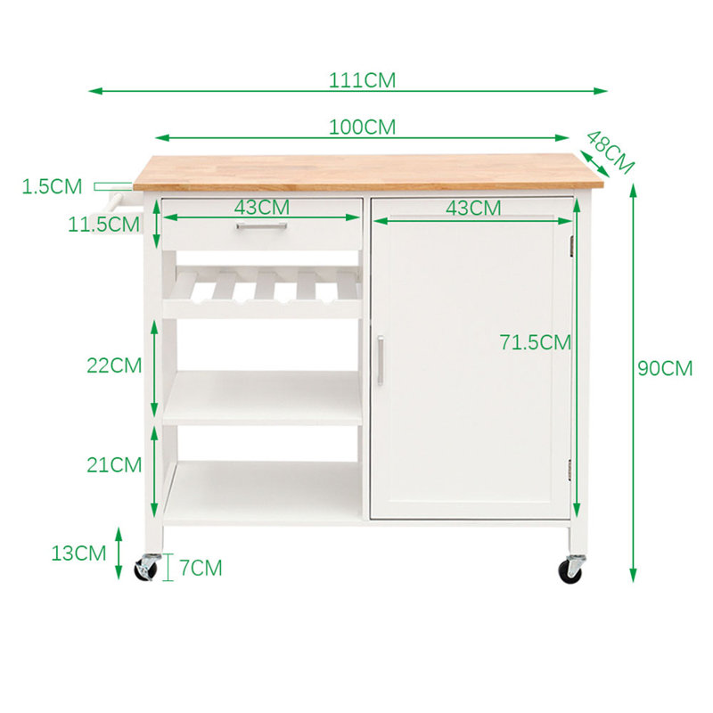 Heiss 111cm W Kitchen Island and with Locking Wheels