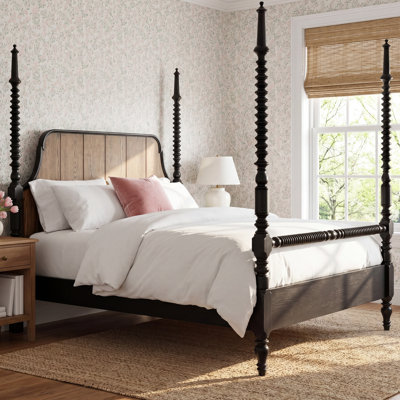 Vintage Market King Size Complete Bobbin Post Bed Select Hardwoods Barnwood Oak Finish