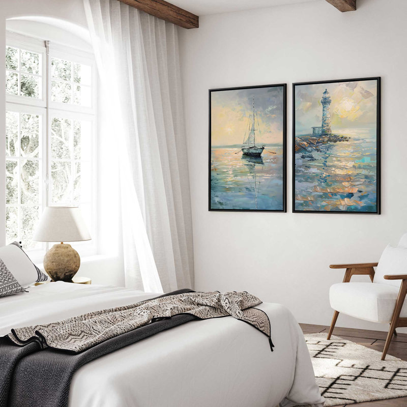 "Harbor Glow" par Golden Glow Interiors 2 - Pièces sur toile, Cadre noir satiné, H 38 po x l 26 po