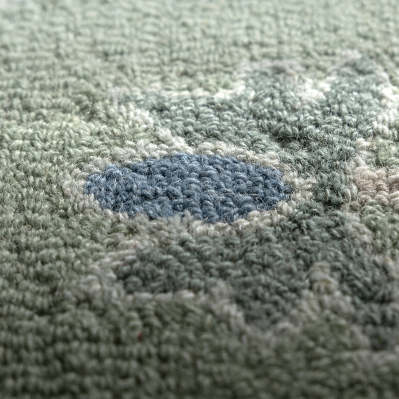 Tapis d'intérieur en laine fait à la main Junibrae Farmhouse, Vert/crème, 10 pi x 14 pi