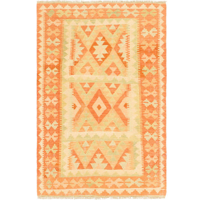 Tapis noué la one-of-kind à la main-nouvelle ère rouille rouge 3 pi 4 po x 5 pi aire de laine Elland