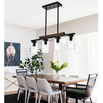 4-Lights Pendant Lighting For Kitchen Island, Linear Pendant Light Overtable, Modern Chandelier With Glass Shades, Light Fixtures Ceiling Hanging For Dining Room, Living Room.