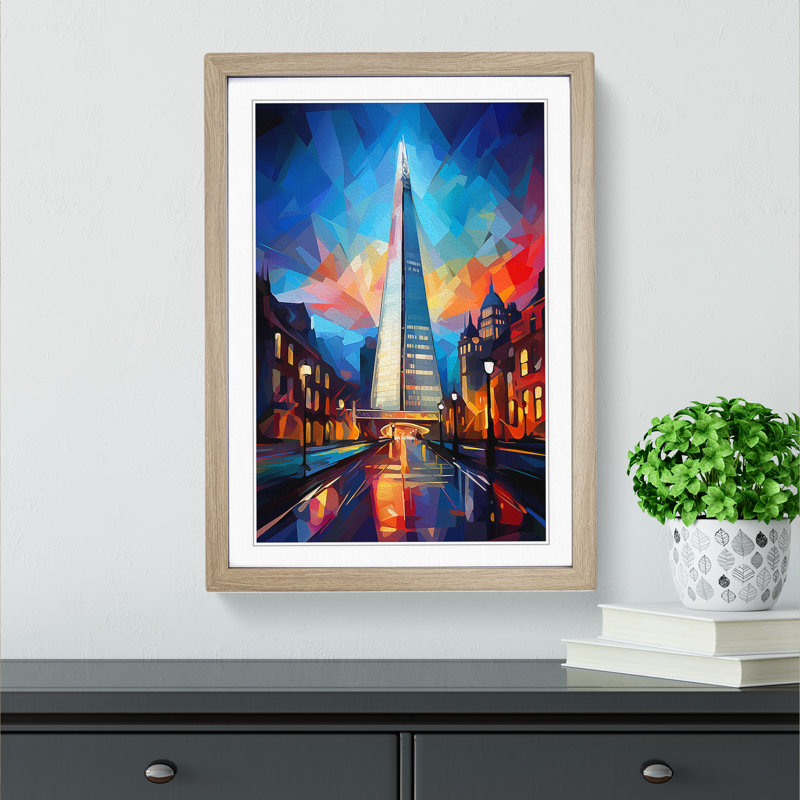 The Shard Cubism - Framed Print, Oak , 64cm H x 46cm W x 2cm D