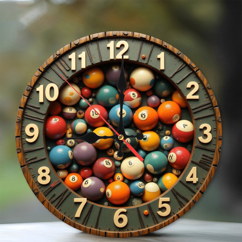 Horloge murale colorée avec boules de billard