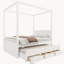 Lit plateforme à baldaquin avec lit gigogne simple, 3 tiroirs de rangement et tête de lit, blanc-1737700416-1737700418