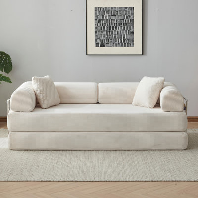 78.7" King-Size Futon Bed Corduroy Convertible Sleeper Sofa Floor Futon Couch With 2 Pillows - No Assembly Required