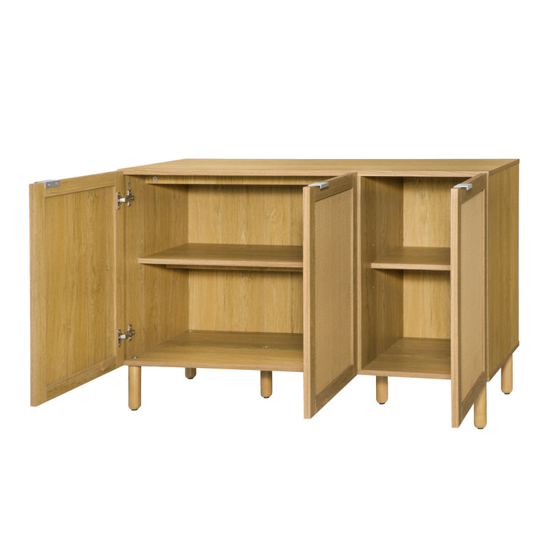 Brown Synthetic Rattan 3-Door Sideboard with Black Top