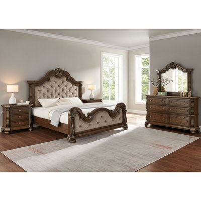 Ensemble de chambre à coucher rembourrée 5 pièces en bois massif Muller