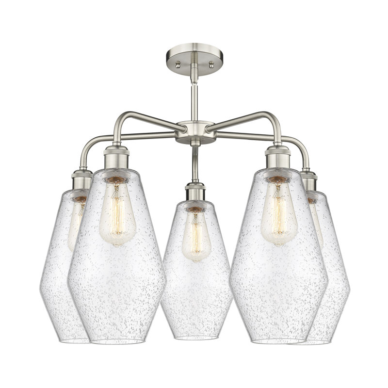 Lustre géométrique à intensité variable en acier à 5 lumières Amylea, H 20 po x l 25 po x P 25 po, Nickel satiné