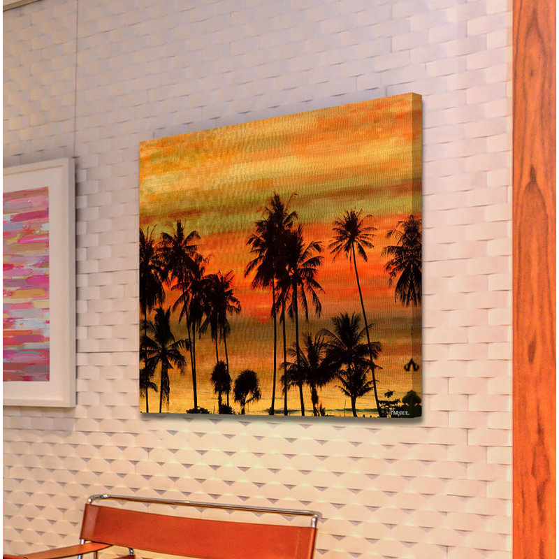 « palms contre doré ciel » par parvez taj,, reproduction d’art sur toile tendue, H 24 po x l 24 po x P 1,5 po