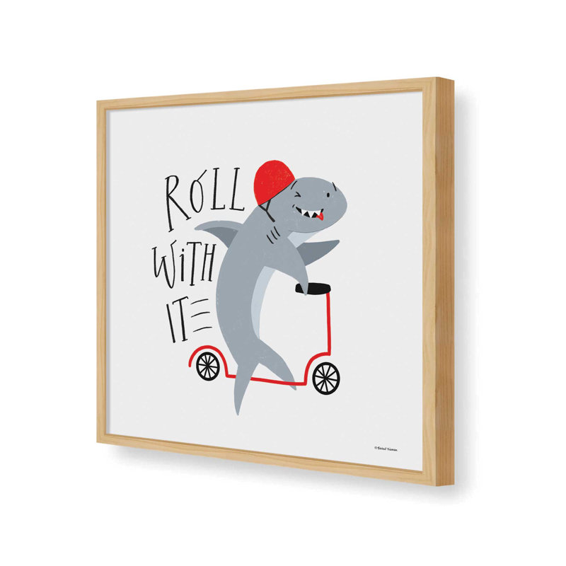 «Roll With It Shark» par Rachel Nieman, reproduction d'art, L 36 x H 36, Érable, Impression encadrée