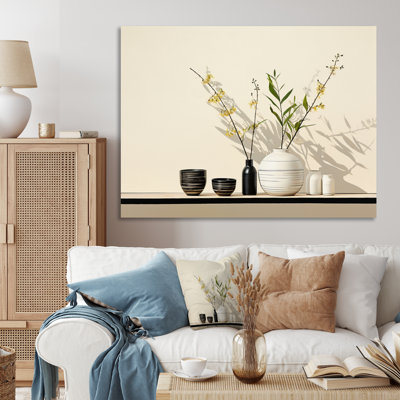 White Black Line Art Minimalist Still II On Canvas Print