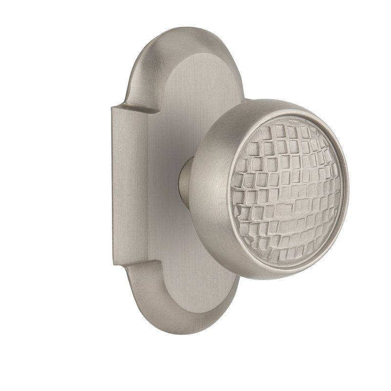 Plaque Cottage avec bouton de porte Craftsman, Nickel satiné, 2-3/8 po