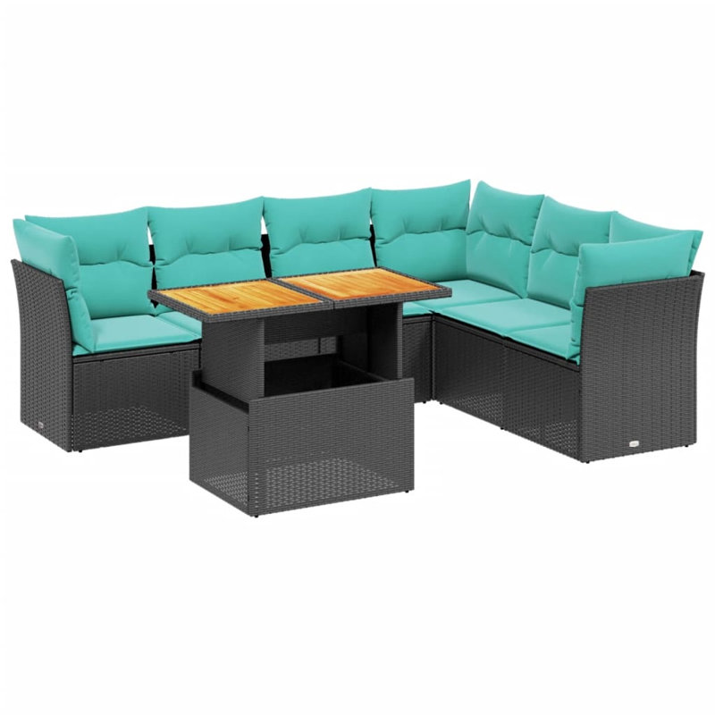  Ensemble de canapé de patio 7 pièces avec coussins en rotin de polyester noir