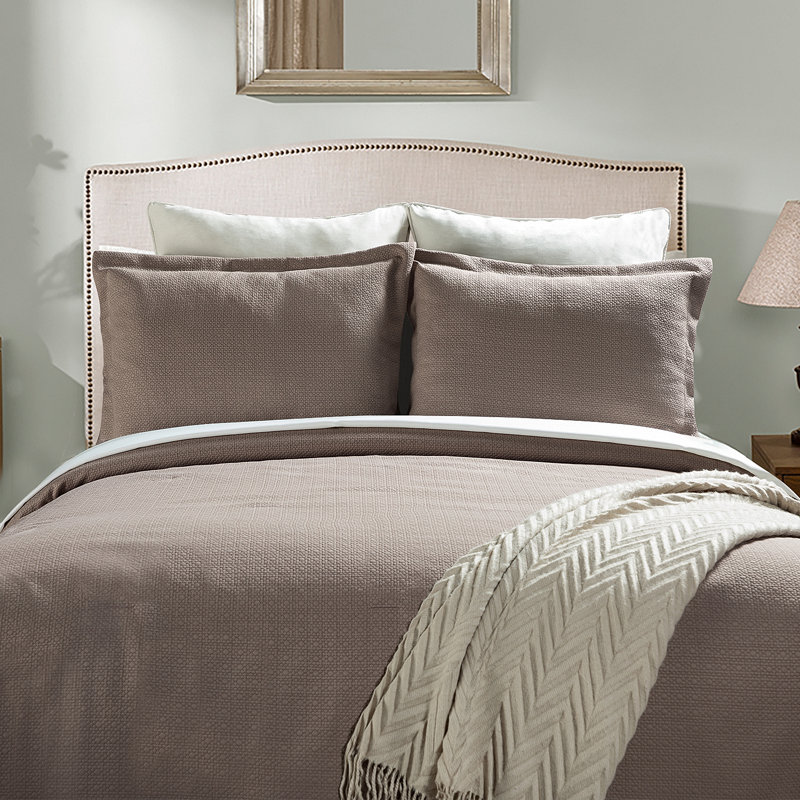 Polyester Geometric Shapes Quilt, King Coverlet + 2 Shams, Clay