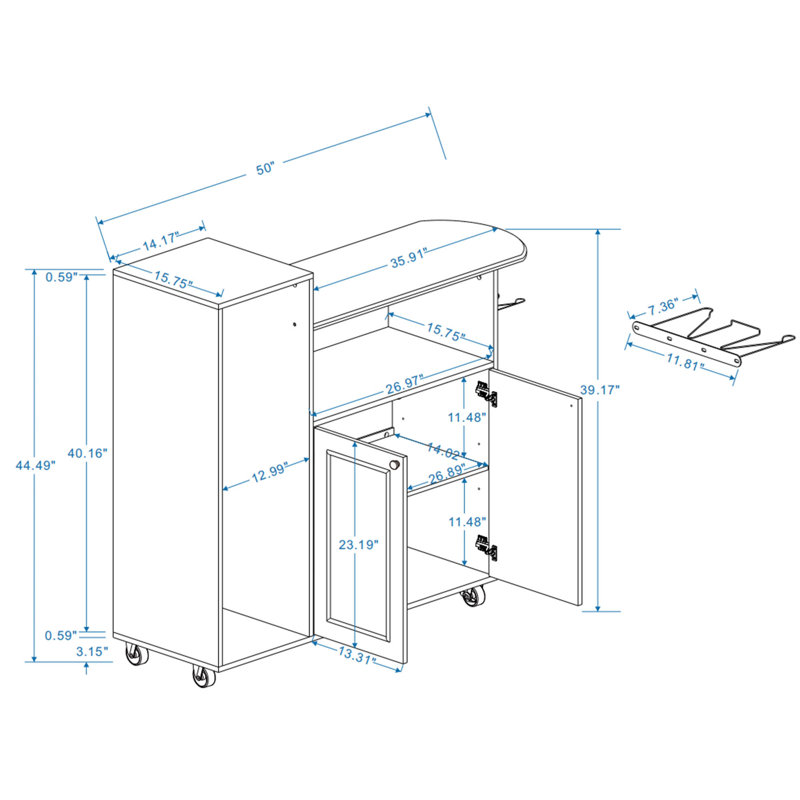 Compact Ironing Cabinet with Rolling and Adjustable Storage for Laundry, Bathroom & Bedroom