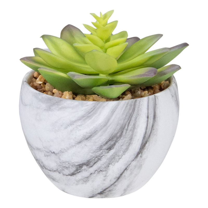 Plante grasse artificielle verte et mauve 4 po en pot de faux marbre