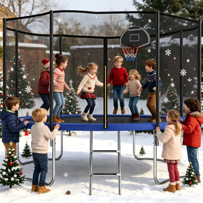 Trampoline 10 pieds pour enfants (3+) et adultes avec filet de sécurité et panier de basketball, trampoline récréatif dans la cour arrière - amusant en plein air