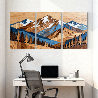 «Landscape & Nature Mountain Landscape with Trees and Reflection», ensemble de 3 impressions sur toile