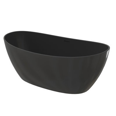 Matte Black 65" Solid Surface Soaking Bathtub, Deep Soak Freestanding Tub